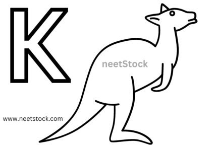 Kangaroo Drawing with capital K for coloring book
